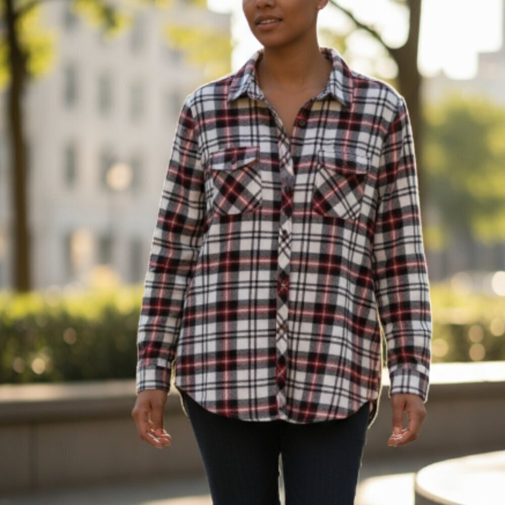 Passport Plaid Button Up Down Shirt Large L Long Sleeves Rodeo Blue Western